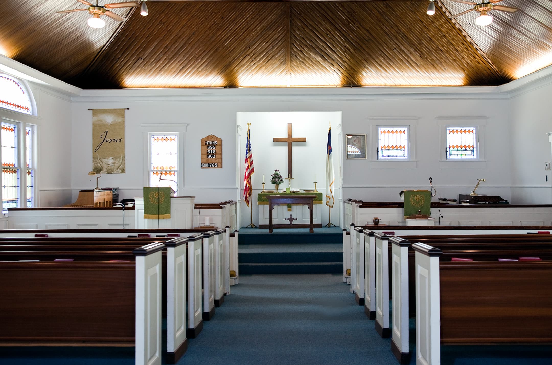 Freshly painted trim and walls in church